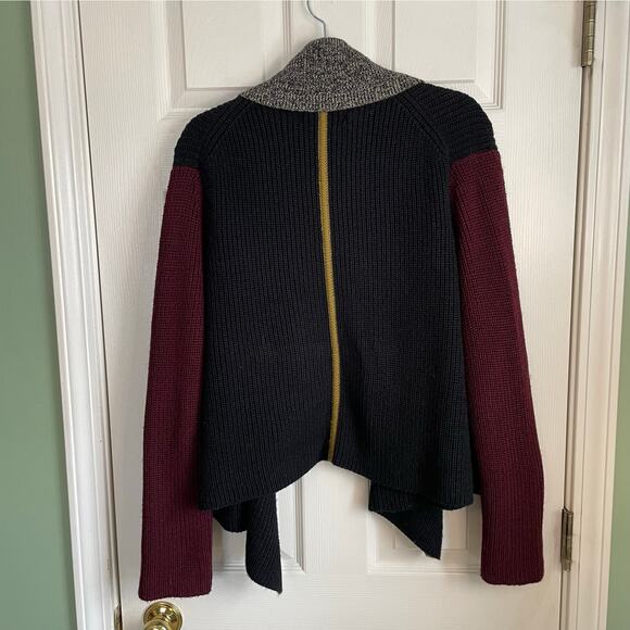 Curio New York Wool Blend Knit Sweater Colorblock Sz L Open Front Cardigan Cozy - Picture 3 of 10